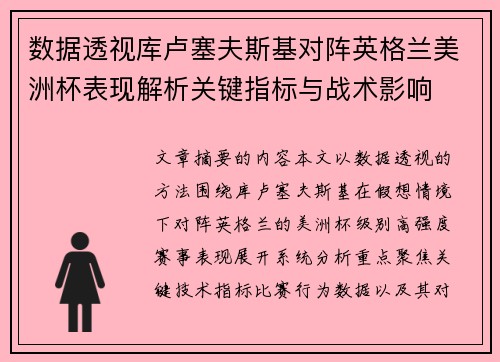 数据透视库卢塞夫斯基对阵英格兰美洲杯表现解析关键指标与战术影响